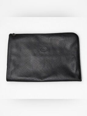 Longchamp Black Leather Laptop Sleeve Zip Portfolio Document Case (18” Diag)
